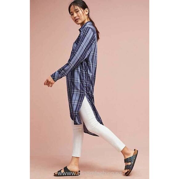 New Anthropologie Arnelis Button Down Maxi Shirt by Harshman $268 SMALL Blue - Picture 3 of 4